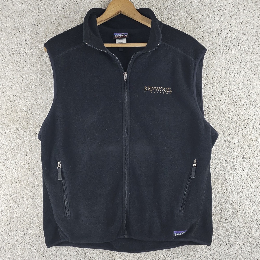 Patagonia Synchilla Vest Men's XL Black Fleece Full Zip Outdoor Company Logo